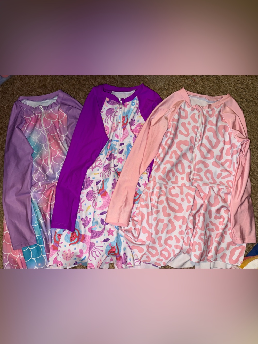 SHEIN Pink & Purple Girls' Rash Guard Dresses and One Pieces
